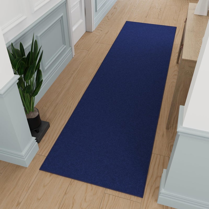 Ottomanson Hallway Runner Rug 2'7" x 9'10" Non Slip Solid Area Rugs Easy to Clean Laundry Rug Runner Durable & Pet Friendly Floor Carpet Runners for Hallways Entryway Living Room Kitchen, Navy - Image 1